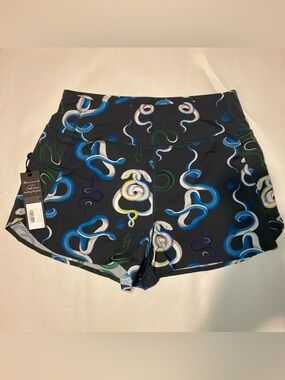 Greyson Serpentine Black Bike Shorts with Blue & Green Swirl Print Size S